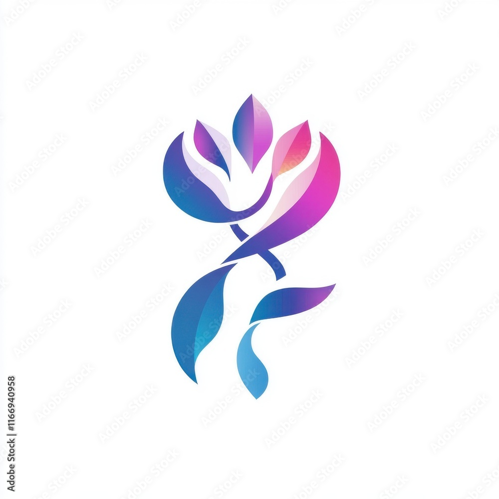 Stylized floral logo design featuring a gradient of vibrant pink and blue tones. Stylized floral logo design featuring a gradient of vibrant pink and blue tones.