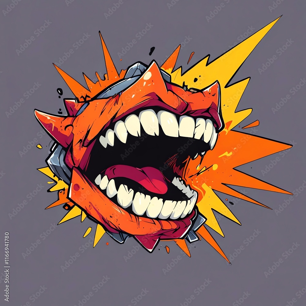 A Roaring Illustration: A Fierce, Cartoonish Creature's Open Mouth A Roaring Illustration: A Fierce, Cartoonish Creature's Open Mouth