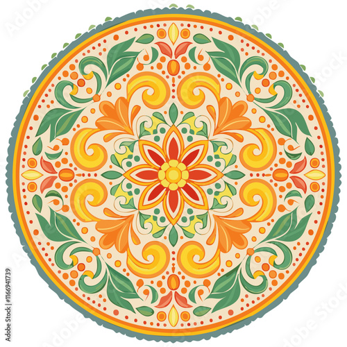Majolica round vector pattern. Traditional Italian tiles for prints on clothes and plates. Classic Mediterranean azulejo design.
