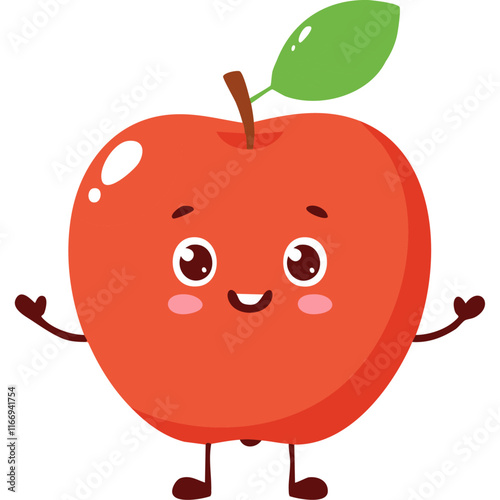 Cute red apple vector illustration in cartoon style. Character for packaging and design. Childish adorable image of fresh fruit.