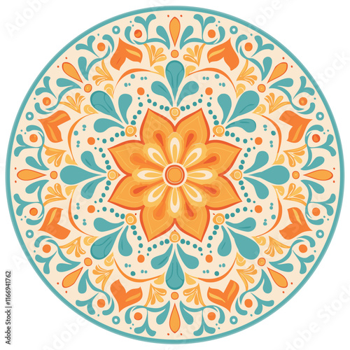 Majolica round vector pattern. Traditional Italian tiles for prints on clothes and plates. Classic Mediterranean azulejo design.