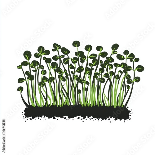 Obraz na płótnie A vibrant cluster of green seedlings sprouting from rich black soil, symbolizing growth and renewal. w salonie