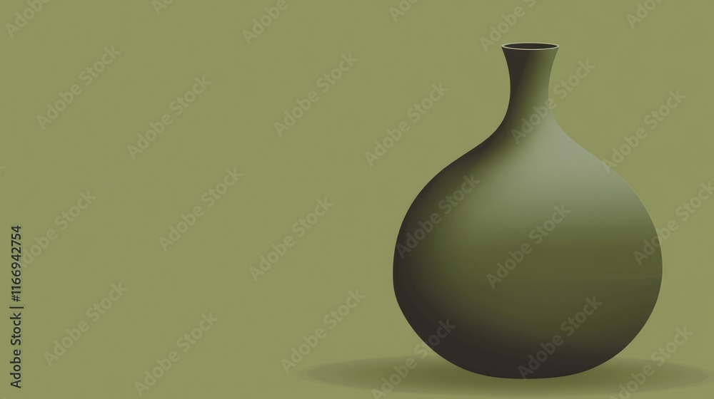 Olive green ceramic vase on olive green background. Olive green ceramic vase on olive green background.