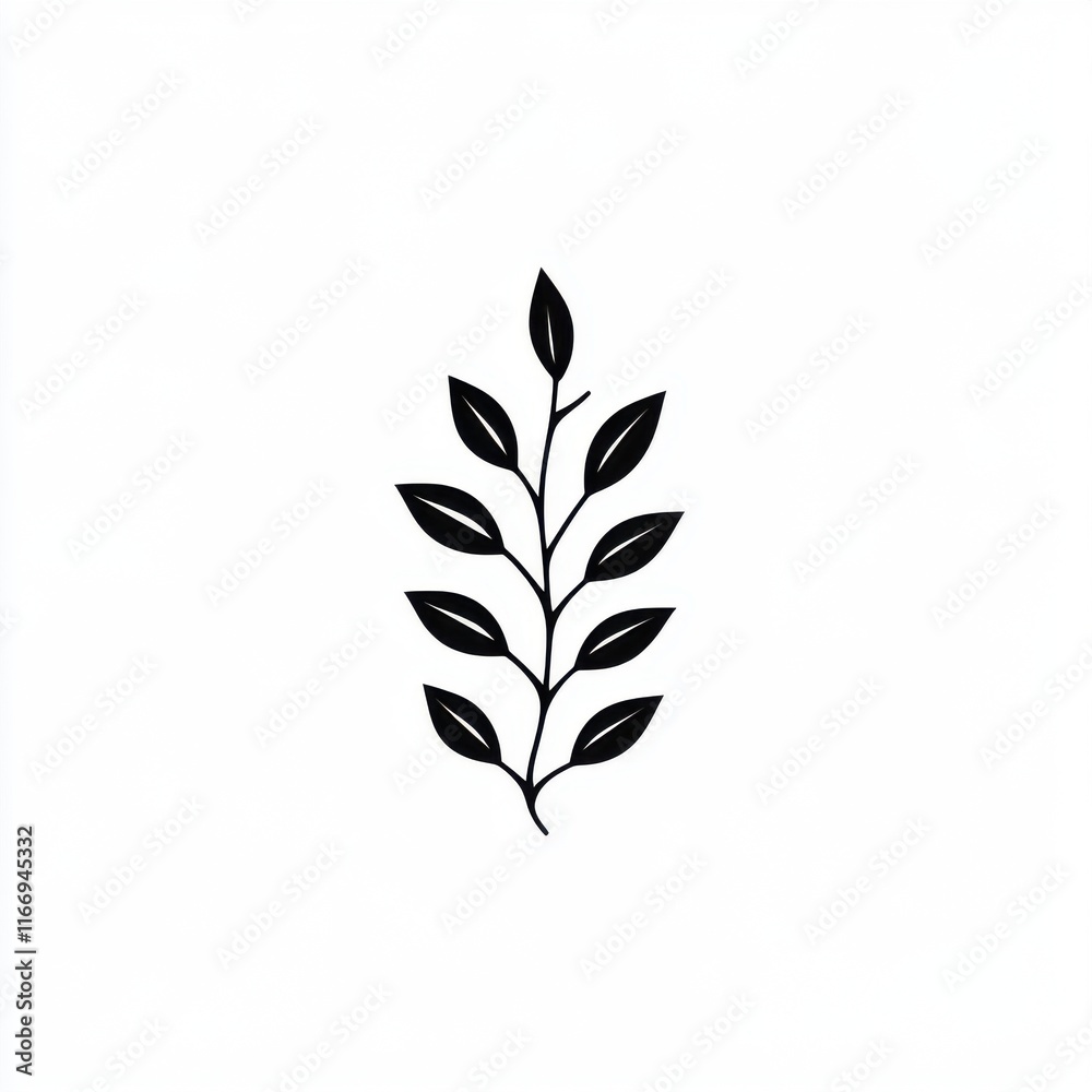 Fototapeta premium Stylized black leaf illustration on a white background, perfect for nature-inspired designs.