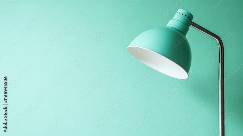 Mint green desk lamp against a teal wall. Mint green desk lamp against a teal wall.