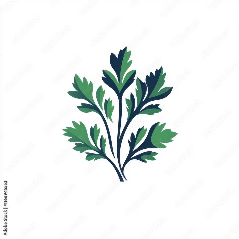 Fototapeta premium A vibrant green leaf illustration featuring a symmetrical arrangement of foliage on a minimalistic white background.