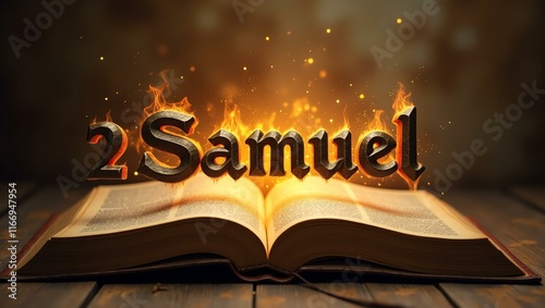 The name samuel floats gracefully a couple of inches above the open pages of an ancient Bible, as though it is levitating in mid-air