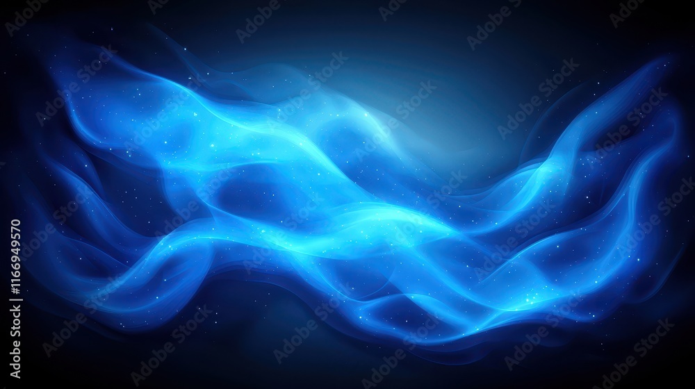 Fototapeta premium Ethereal Blue Waves of Light with a Dark Background for Design