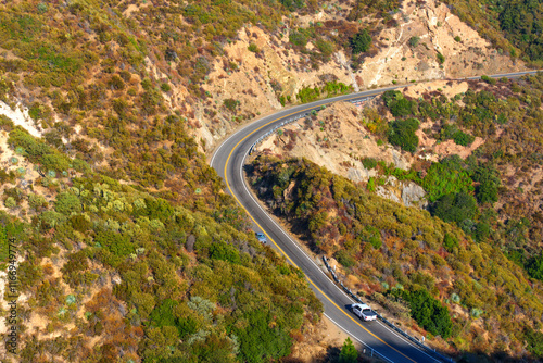 Aerial View of Winding Road in La Canada Flintridge Landscape