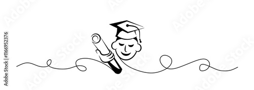 Line Art Black graduation hat diploma icon. Graduation hat and diploma web icon. Vector illustration of black student hat