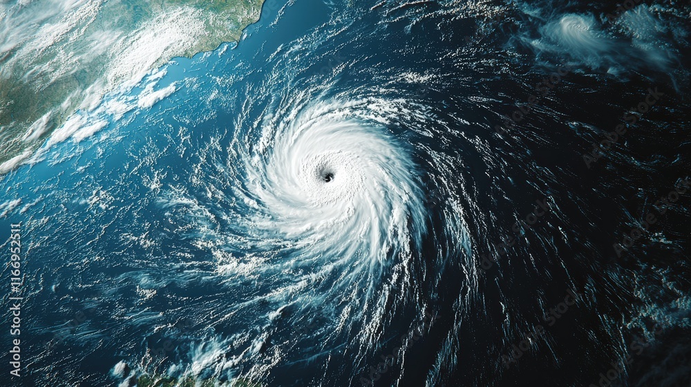 Powerful Hurricane Eye Over Ocean – A Satellite View Powerful Hurricane Eye Over Ocean – A Satellite View
