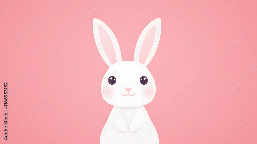 Fototapeta premium White rabbit, pink background, cute style, cartoon style, simple design