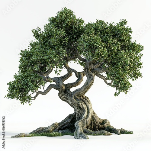 Old olive tree on a complete white background
