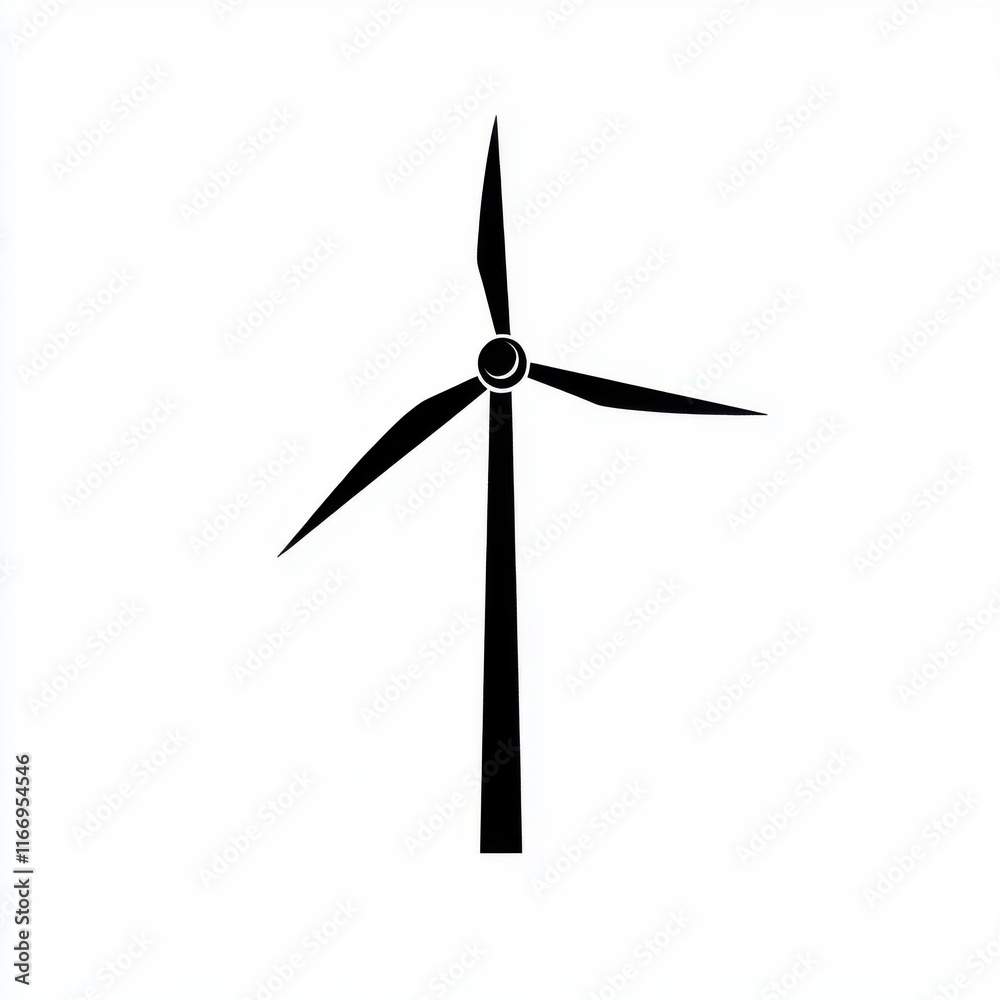 Stylized black wind turbine silhouette on a white background, symbolizing renewable energy. Stylized black wind turbine silhouette on a white background, symbolizing renewable energy.