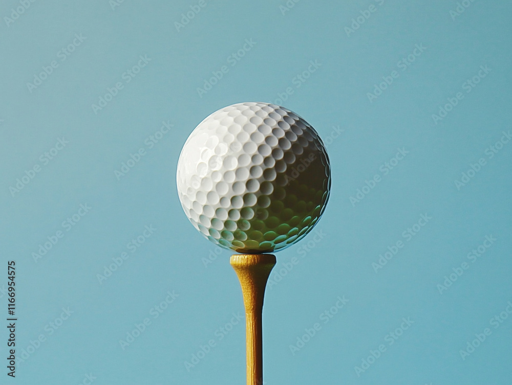 Golf ball on tee against a blue background Golf ball on tee against a blue background