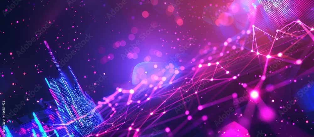 Fototapeta premium Abstract glowing network connections and particles.