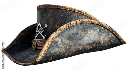 Pirate and corsair captain tricorn cartoon carnival hat. Caribbean buccaneer tricorn headwear, corsair captain hat or filibuster clothing vector accessory. Pirate or medieval sailor costume part