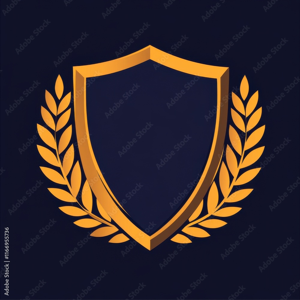 Obraz premium Stylized golden shield emblem with laurel wreath, symbolizing strength and achievement.