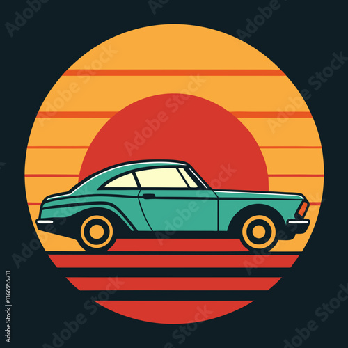 Car leaves silhouette on Retro Vintage Background  vector illustration 