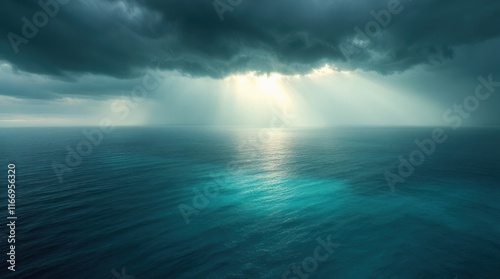 Wallpaper Mural Drone View of Rain Clouds Over Calm Ocean with Sunlight Beam Torontodigital.ca