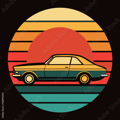 Car leaves silhouette on Retro Vintage Background  vector illustration 