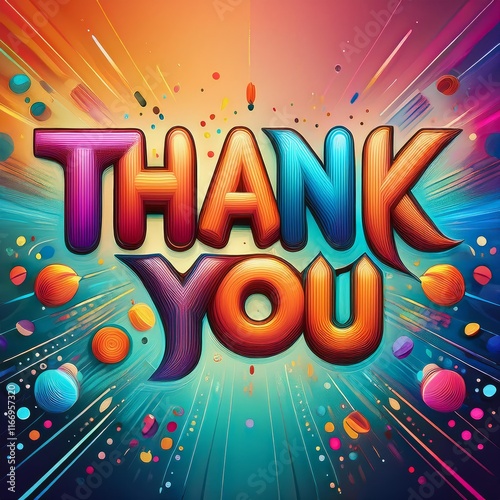 Colorful thank you sign with a rainbow background. The sign says 