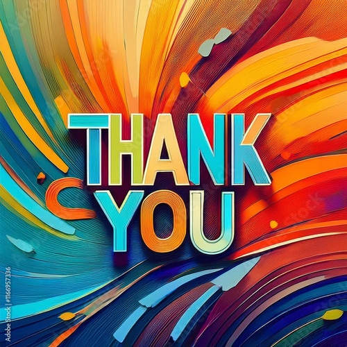 Colorful drawing of a thank you sign. The sign says "thank you" in large letters