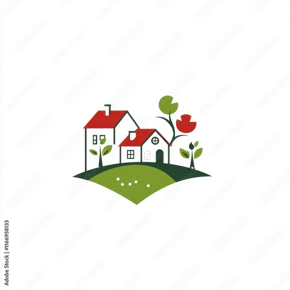 A colorful illustration of cozy houses with red roofs and greenery, symbolizing a sustainable home environment. A colorful illustration of cozy houses with red roofs and greenery, symbolizing a sustainable home environment.