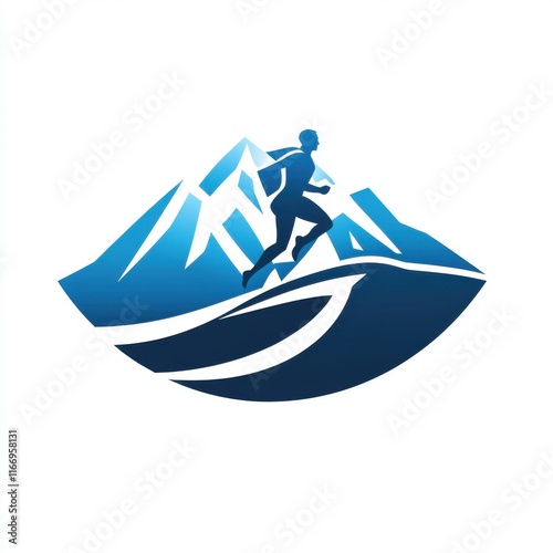 Dynamic silhouette of a runner against a stylized mountain backdrop, symbolizing adventure and fitness. photo