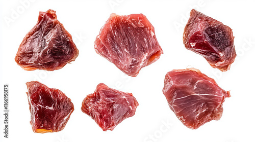 Fresh raw ham or beef meat isolated on white background in cartoon style