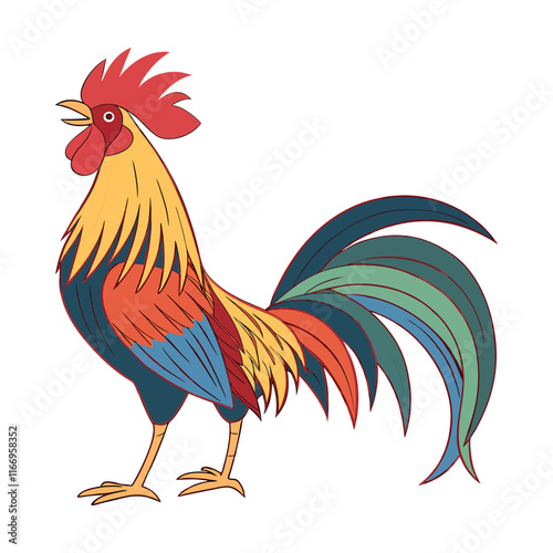 Colorful rooster illustration with vector style