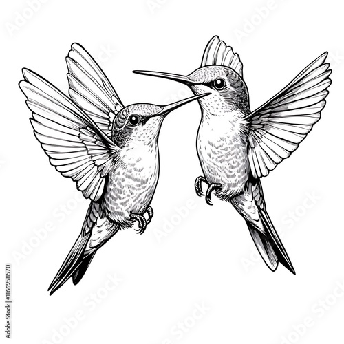 Detailed Illustration of Two Hummingbirds in Flight photo