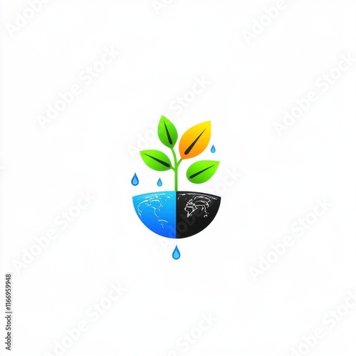 Stylized logo combining nature and water elements, featuring vibrant green leaves and blue water droplets. photo