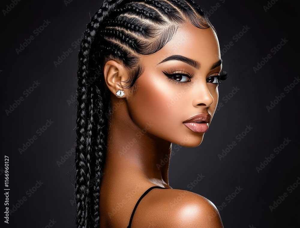 Elegant braid styles highlighted on a black female model. Elegant braid styles highlighted on a black female model.