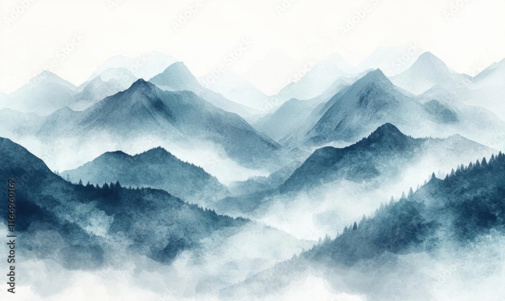 Serene watercolor mountains shrouded in mist, evoking tranquility. Serene watercolor mountains shrouded in mist, evoking tranquility.