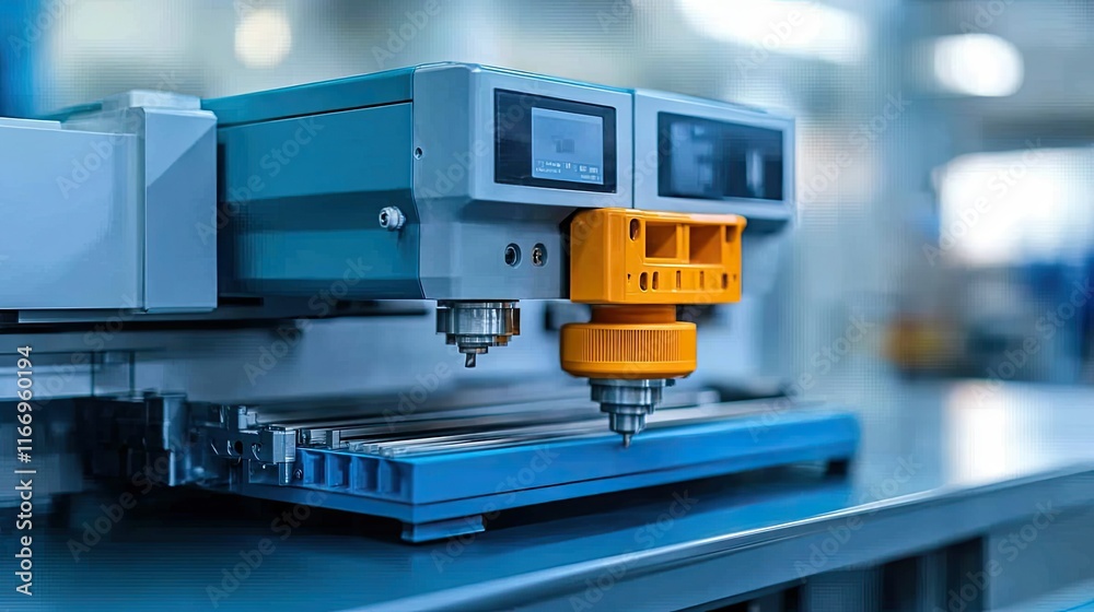 Close-up of advanced industrial robotic arm performing precision task on automated production line. Close-up of advanced industrial robotic arm performing precision task on automated production line.