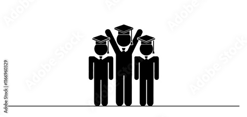 Line Art Black graduation hat diploma icon. Graduation hat and diploma web icon. Vector illustration of black student hat