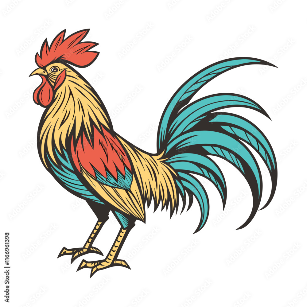 Fototapeta premium Colorful rooster illustration with vector style