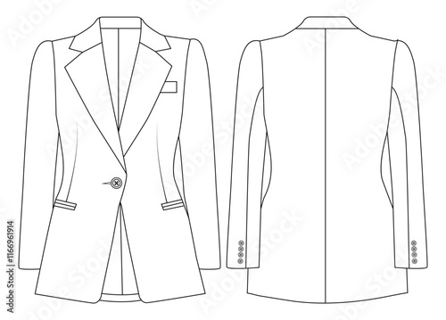 women slim fit tuxedo blazer, Basic One Button vector  illustration  design 