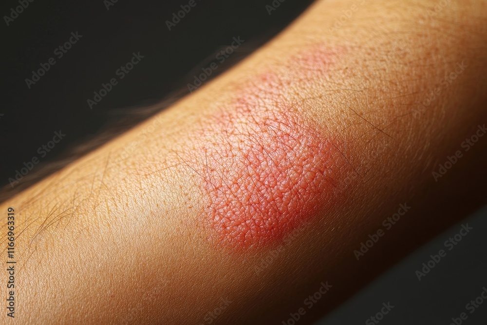 person have red rash on arm from insect bite allergic, Generative AI