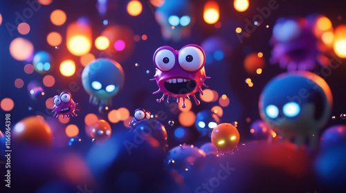 Colorful cartoon creatures in a vibrant, whimsical underwater scene photo