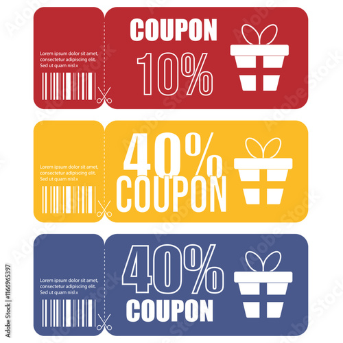 Discount coupons for the holiday sale. Coupons and tickets of different colors, Vector illustration