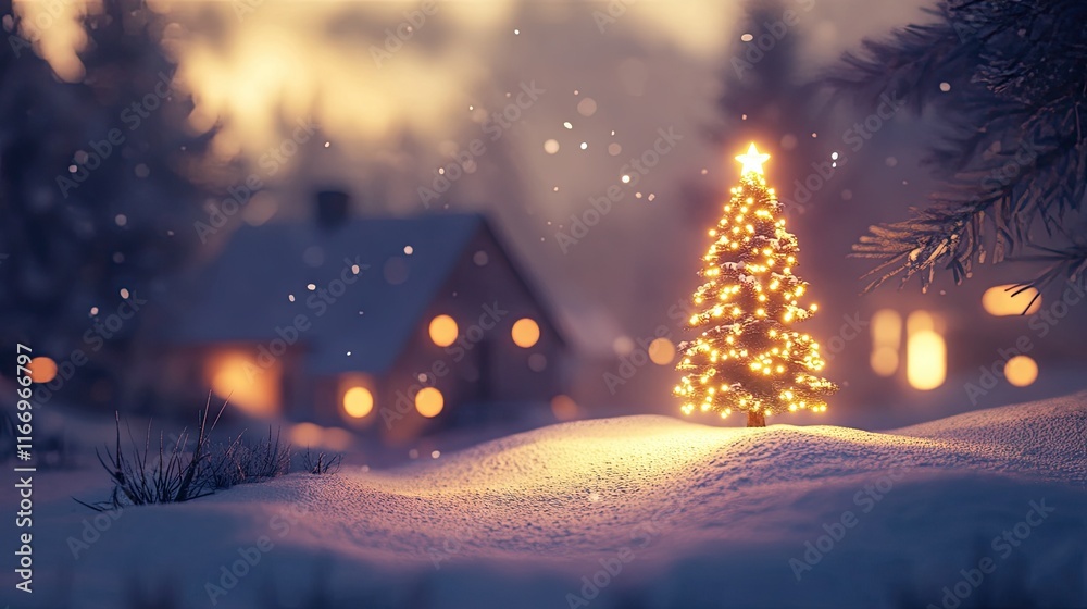 A charming Christmas scene with a small, lit tree surrounded by snow and a serene winter background, capturing the cozy warmth of the season. A charming Christmas scene with a small, lit tree surrounded by snow and a serene winter background, capturing the cozy warmth of the season.