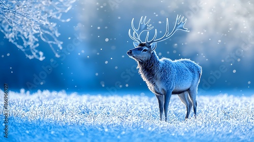 Majestic Stag in Winter Wonderland Snowy Field photo