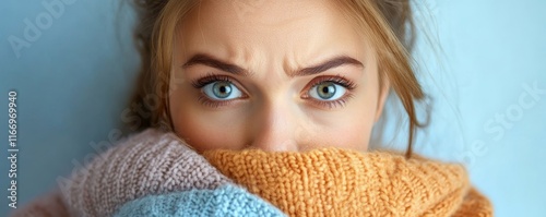 Housewife smell musty smell from laundry clothes, Generative AI