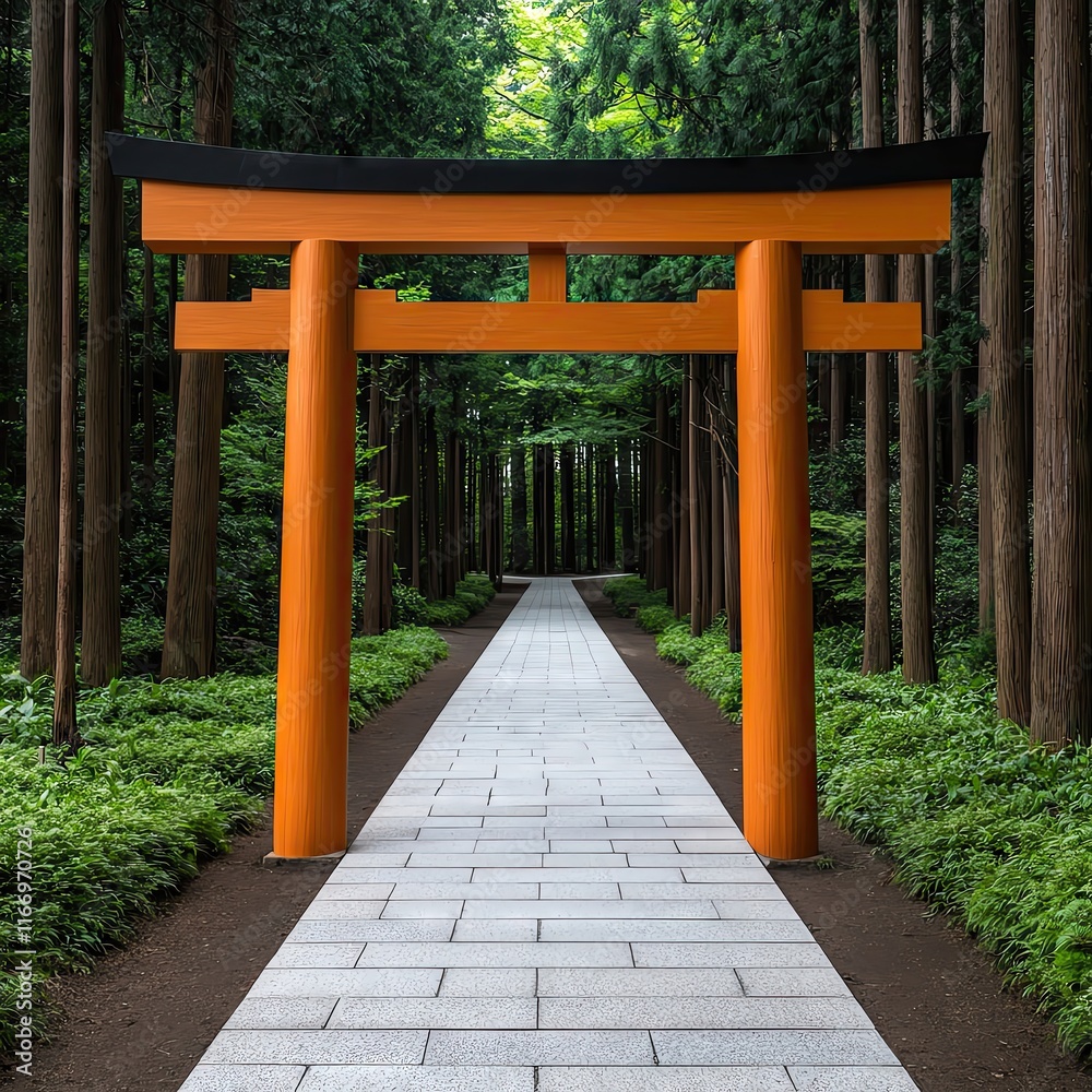 Pathway through iconic orange torii gate. Pathway through iconic orange torii gate.