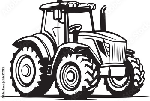 Farm Tractor Line Art Vector Illustration Graphic