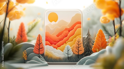 Vibrant autumn landscape illustration nature digital art scenic view photo