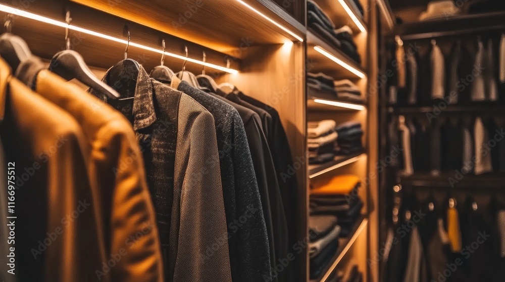Stylish Wardrobe with Neatly Organized Clothes and Accessories Stylish Wardrobe with Neatly Organized Clothes and Accessories