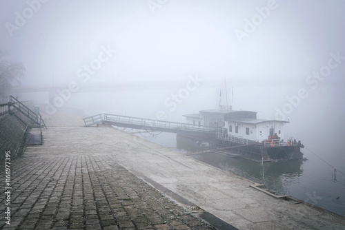 Foggy morning on the coast of Danube Novi Sad Serbia